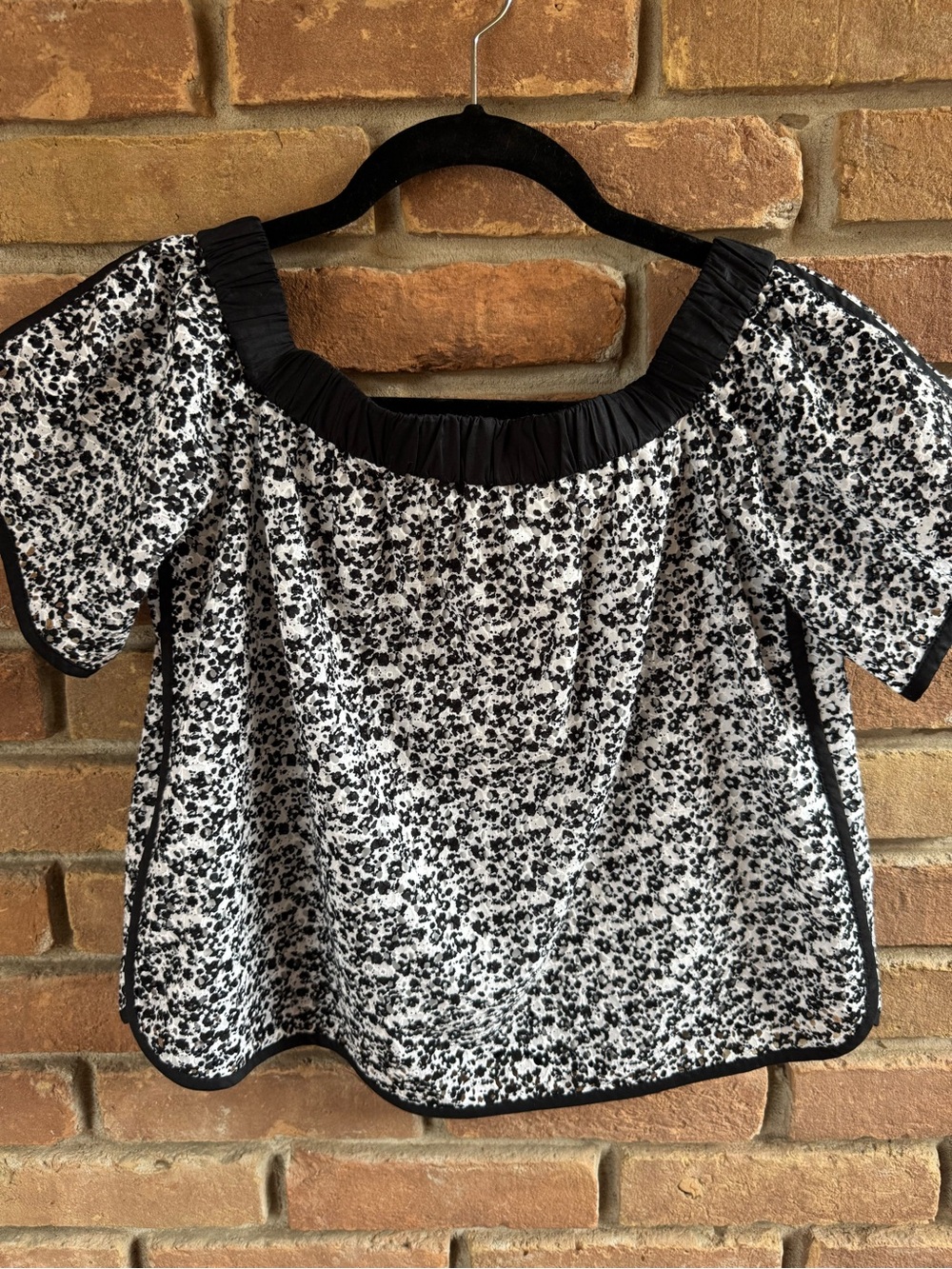 rag & bone Black and White Floral Off-Shoulder Top